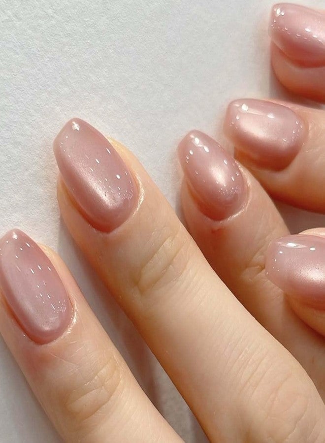 Foccna Short Press on Nails Square Fake Nails Nude Glossy, Salon Quality Artificial Nails 24pcs - Image 1